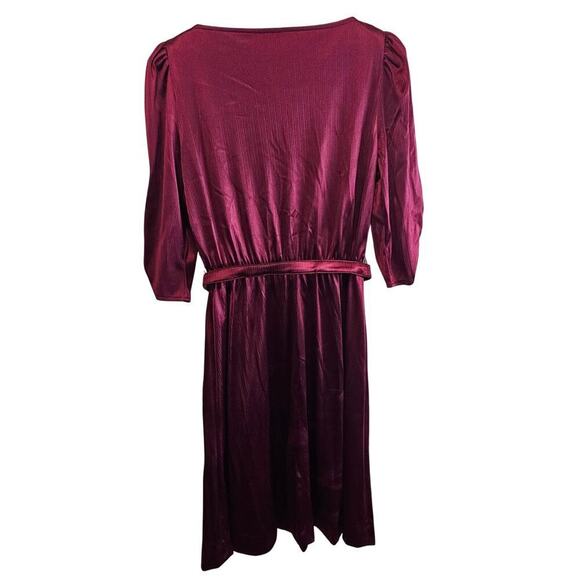 Vintage 80s Dress Womens Large Burgundy Silky Lace Glam Rock Party Retro - Picture 2 of 11